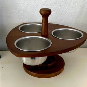 Kustom Kraft VTG Black Walnut Mid-Century Modern Serveware Made in USA Spins